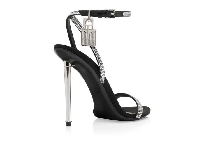 Women The Padlock Tom Ford Crystal Embellished Satin Padlock Pointy Naked Sandal Black Crystal Women The Padlock Tom Ford Crystal Embellished Satin Padlock Pointy Naked Sandal Black Crystal