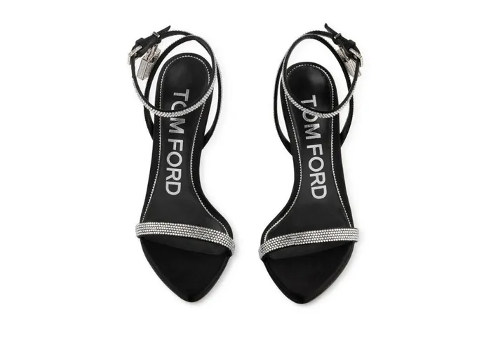 Women The Padlock Tom Ford Crystal Embellished Satin Padlock Pointy Naked Sandal Black Crystal Women The Padlock Tom Ford Crystal Embellished Satin Padlock Pointy Naked Sandal Black Crystal