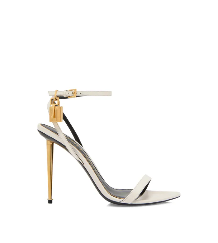 Women The Padlock Tom Ford Shiny Leather Padlock Pointy Naked Sandal Chalk