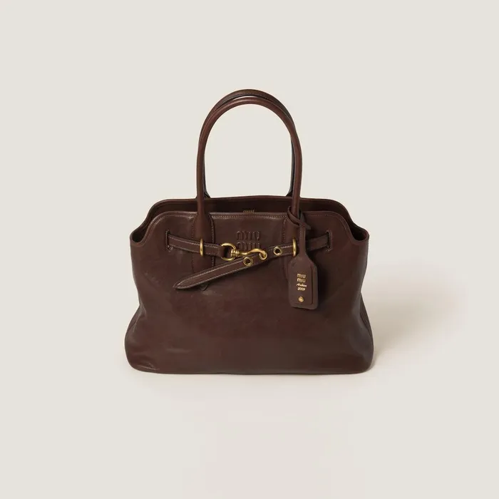 Women Top Handles Miu Miu Aventure Nappa Leather Bag Briarwood