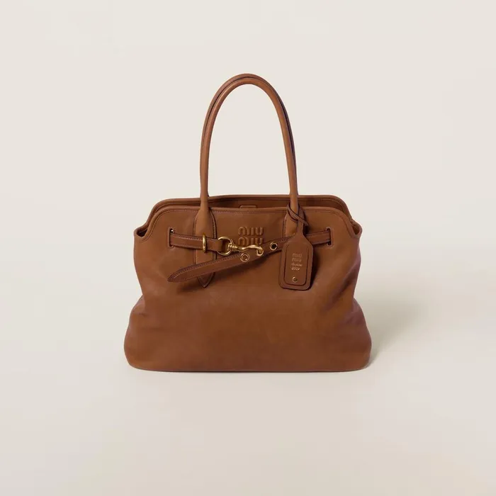 Women Top Handles Miu Miu Aventure Nappa Leather Bag Oak