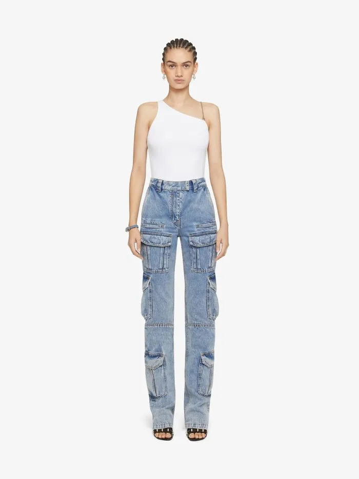 Women Tops and Shirts Givenchy Asymmetric Top In Cotton With Chain Detail White