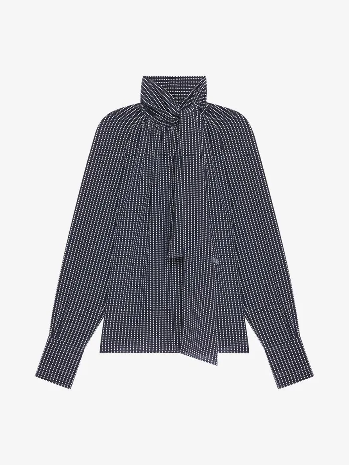 Women Tops and Shirts Givenchy Polka Dots Blouse In Silk With Lavallire Navywhite