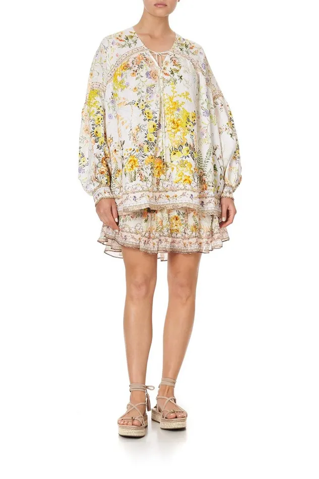 Women Tops Camilla Blouson Blouse With Neck Tie In The Hills Of Tuscany