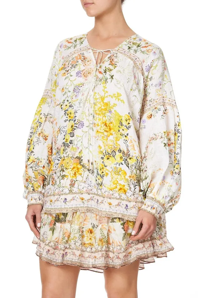 Women Tops Camilla Blouson Blouse With Neck Tie In The Hills Of Tuscany