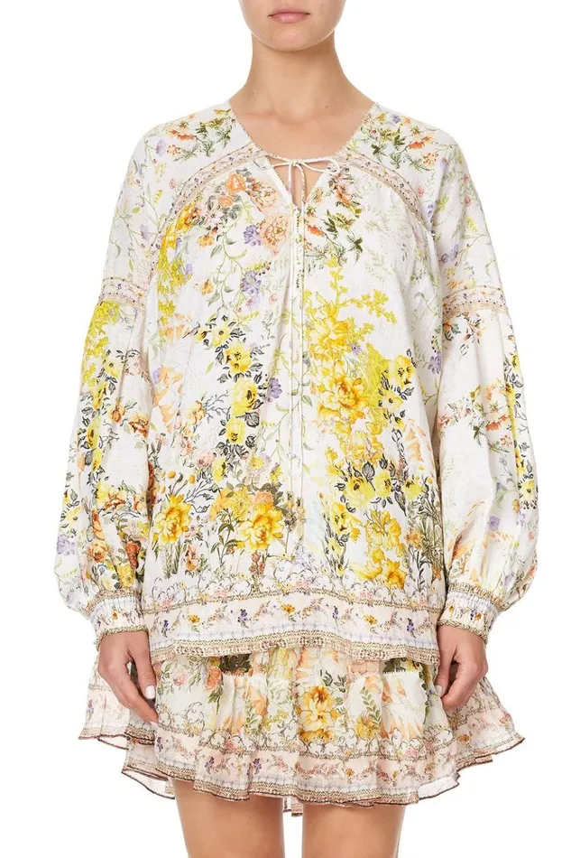 Women Tops Camilla Blouson Blouse With Neck Tie In The Hills Of Tuscany