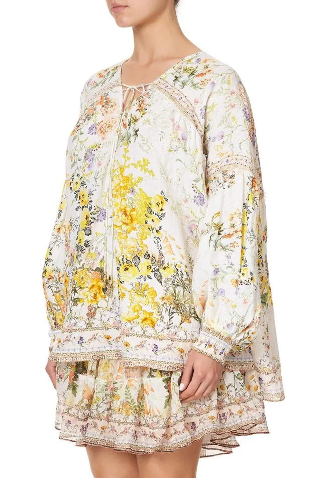 Women Tops Camilla Blouson Blouse With Neck Tie In The Hills Of Tuscany