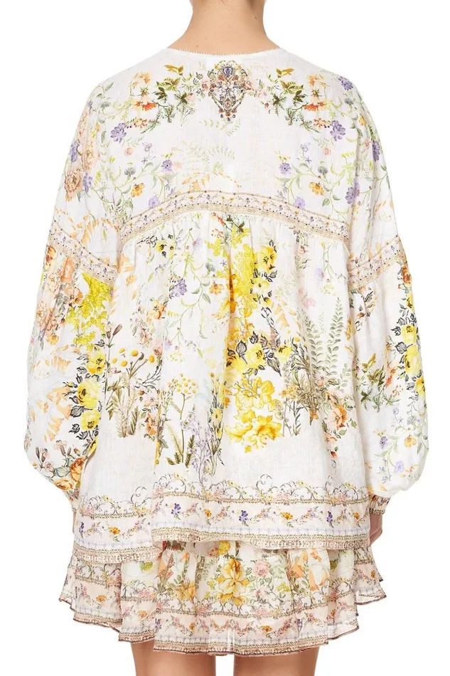 Women Tops Camilla Blouson Blouse With Neck Tie In The Hills Of Tuscany