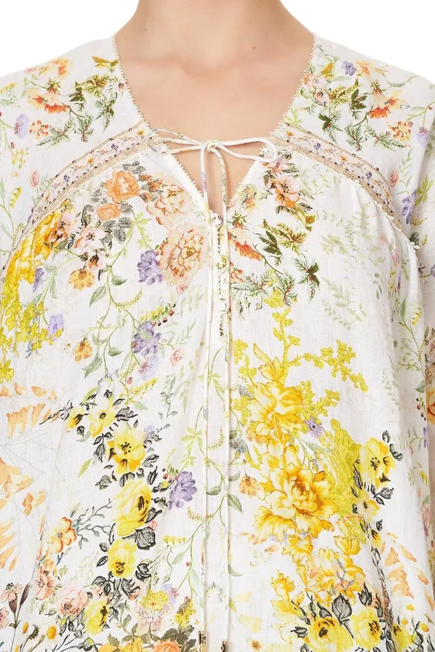 Women Tops Camilla Blouson Blouse With Neck Tie In The Hills Of Tuscany