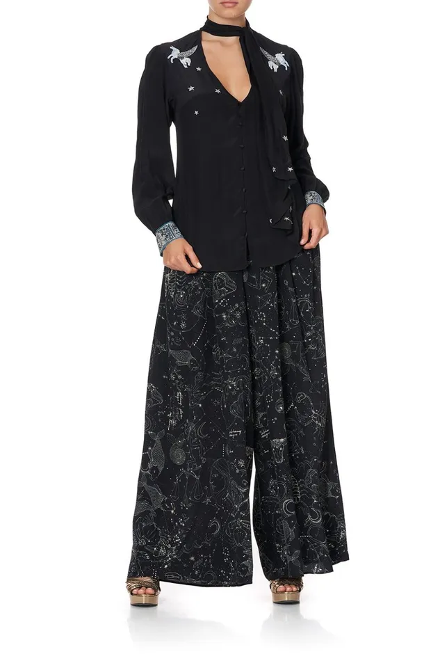 Women Tops Camilla Button Down Blouse With Neck Tie Astro Disco