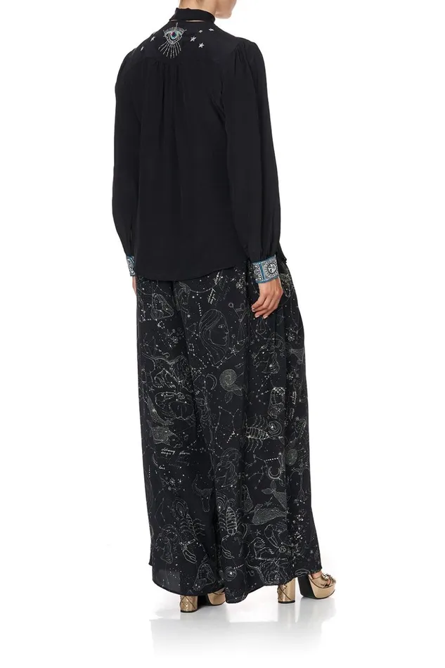 Women Tops Camilla Button Down Blouse With Neck Tie Astro Disco