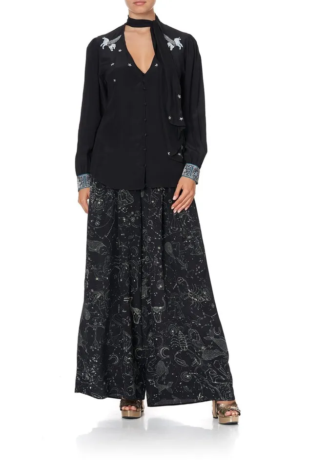 Women Tops Camilla Button Down Blouse With Neck Tie Astro Disco