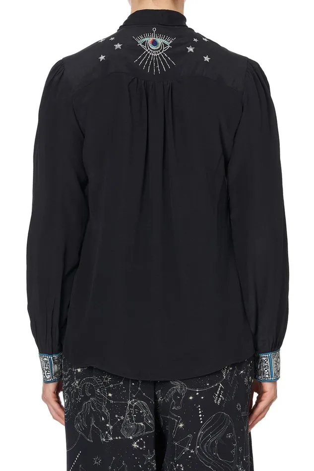 Women Tops Camilla Button Down Blouse With Neck Tie Astro Disco