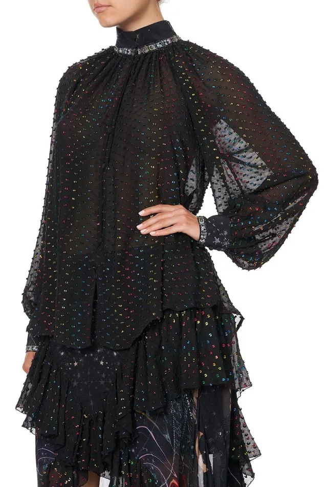 Women Tops Camilla Raglan Button Up Shirt Midnight Moon House