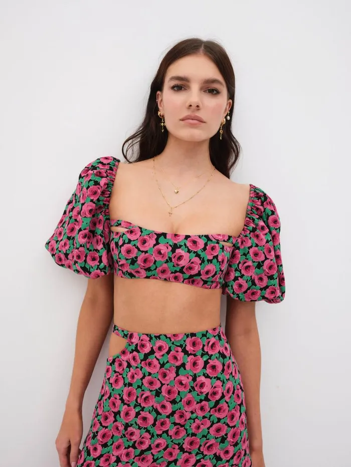 Women Tops For Love and Lemons Dolcetto Crop Top Red