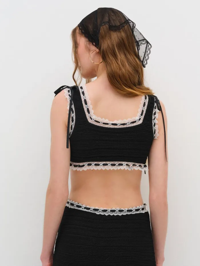 Women Tops For Love and Lemons Mayfair Crochet Crop Top Black