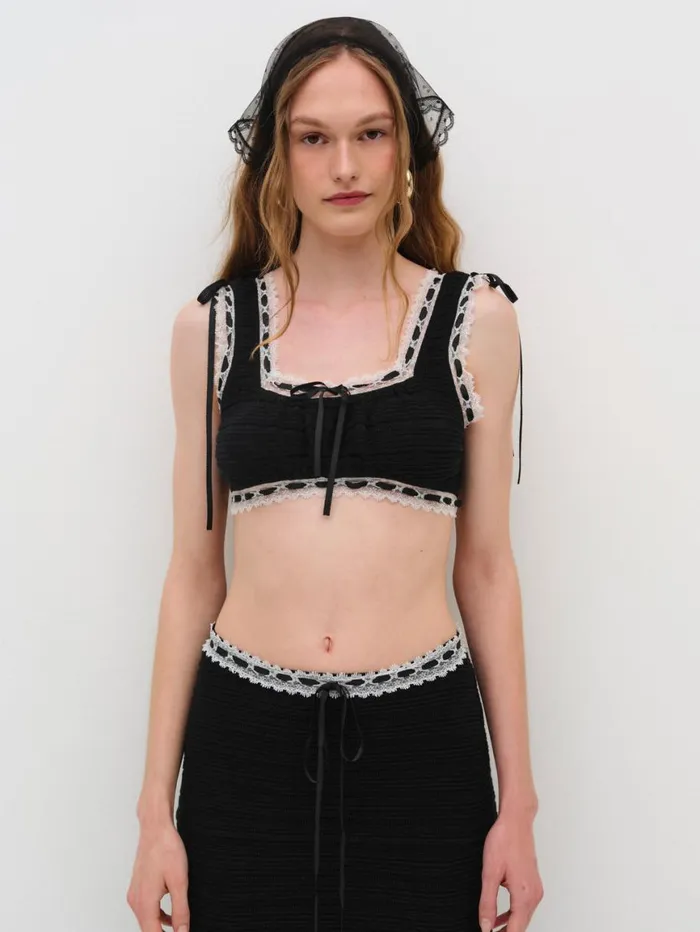 Women Tops For Love and Lemons Mayfair Crochet Crop Top Black
