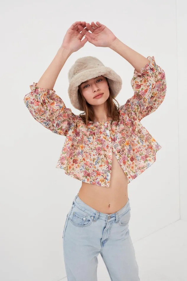 Women Tops For Love and Lemons Theodora Crop Top Pink