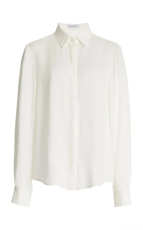 Women Tops Gabriela Hearst Henri Blouse In Ivory Silk Georgette Twill