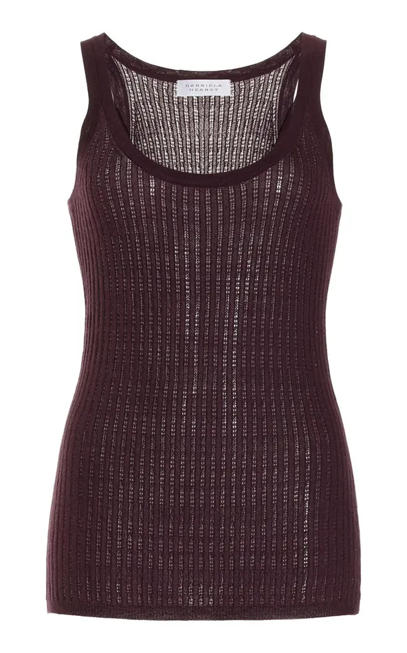 Women Tops Gabriela Hearst Nevin Pointelle Knit Tank Top In Deep Bordeaux Cashmere Silk