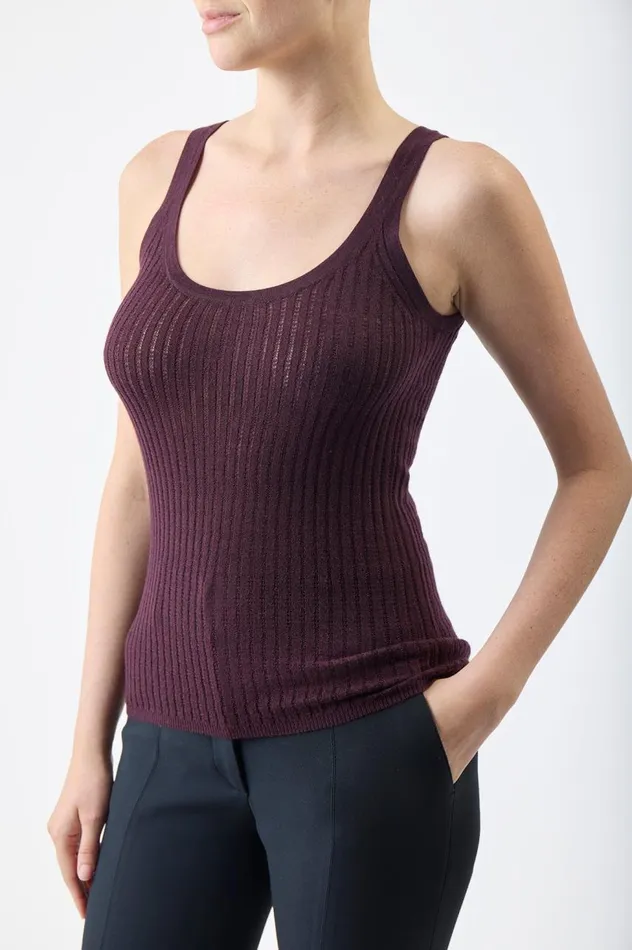 Women Tops Gabriela Hearst Nevin Pointelle Knit Tank Top In Deep Bordeaux Cashmere Silk