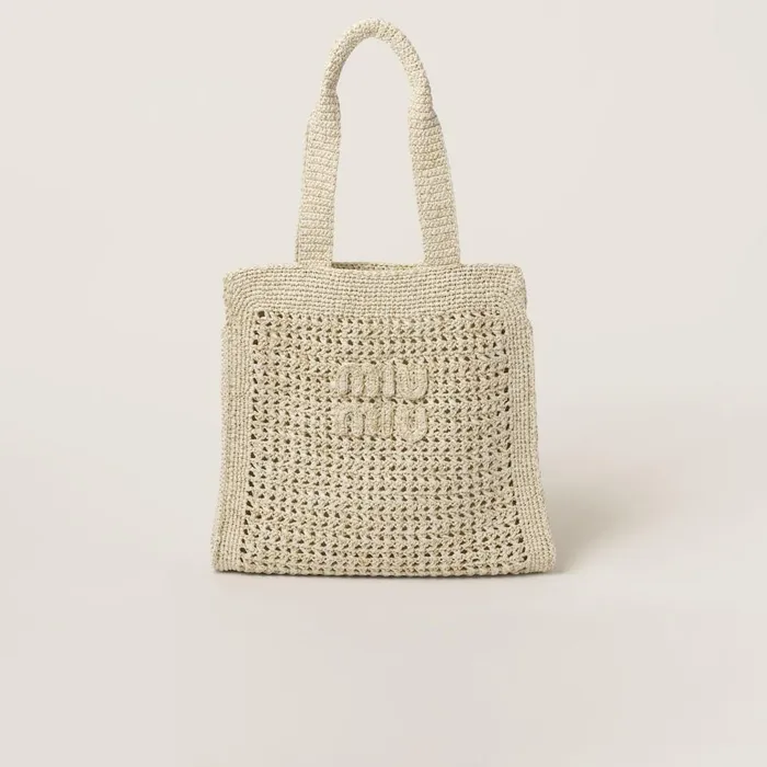 Women Totes Miu Miu Woven Raffiaeffect Yarn Tote Bag With Lurex Pyrite