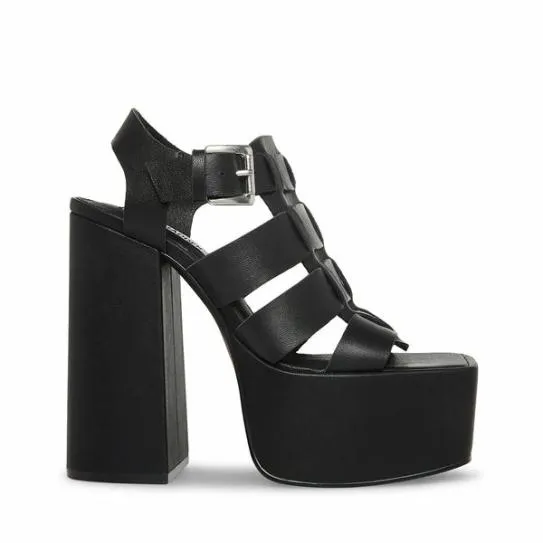Women TRANQUIL BLACK LEATHER Black Leather Steve Madden Heels