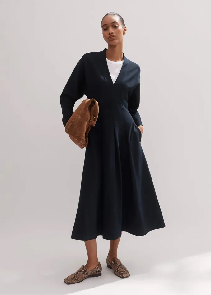 Women Travel Tailoring Fit And Flare Midi Dress Navy MEEM