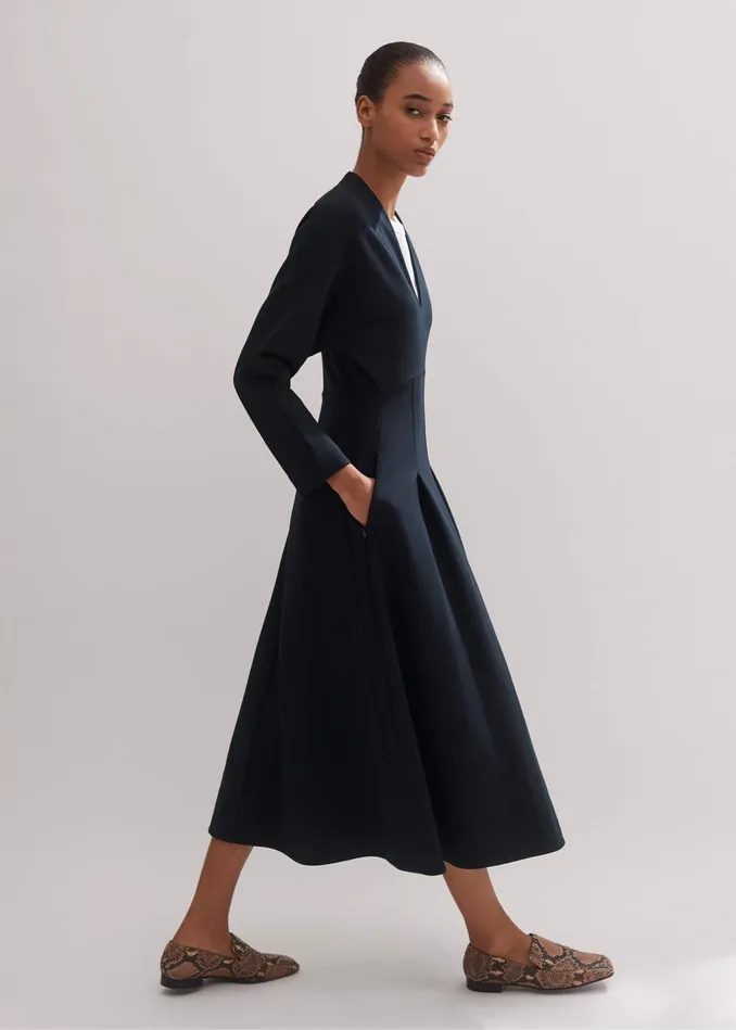 Women Travel Tailoring Fit And Flare Midi Dress Navy MEEM