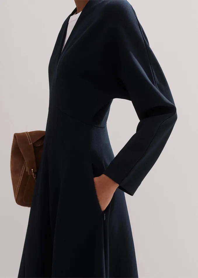 Women Travel Tailoring Fit And Flare Midi Dress Navy MEEM