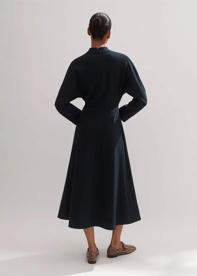 Women Travel Tailoring Fit And Flare Midi Dress Navy MEEM