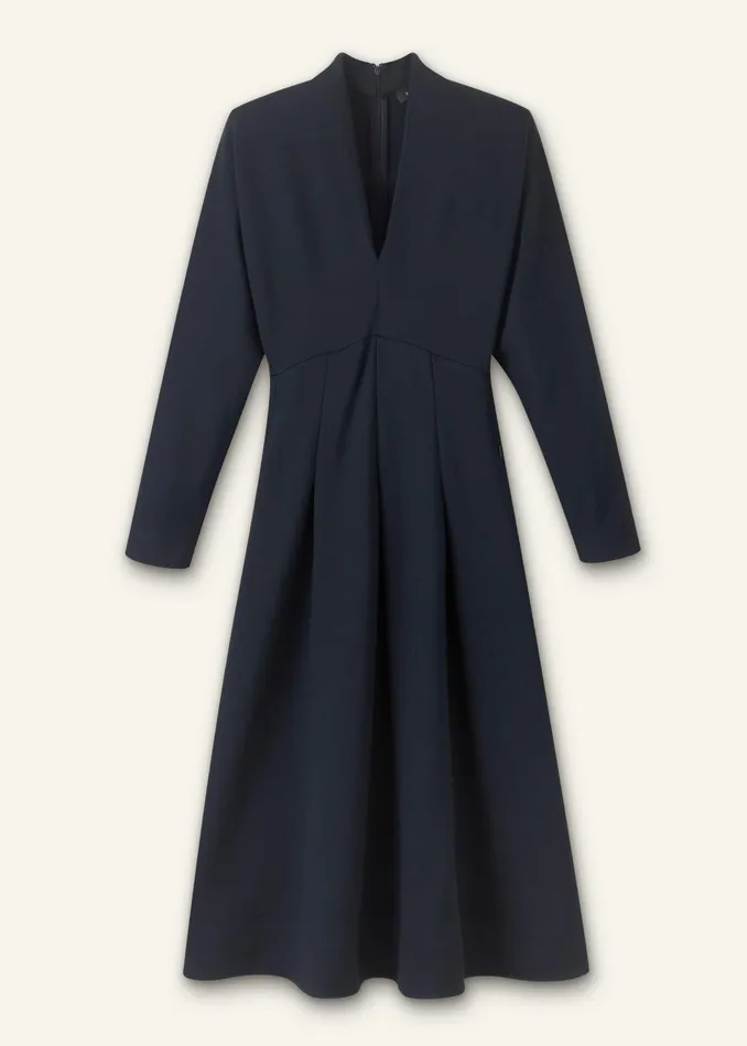 Women Travel Tailoring Fit And Flare Midi Dress Navy MEEM