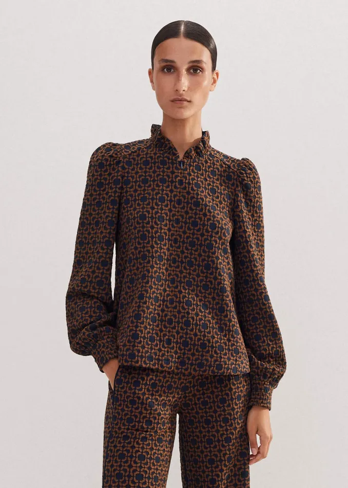 Women Travel Tailoring Graphic Jacquard Swing Top Navytreacle MEEM