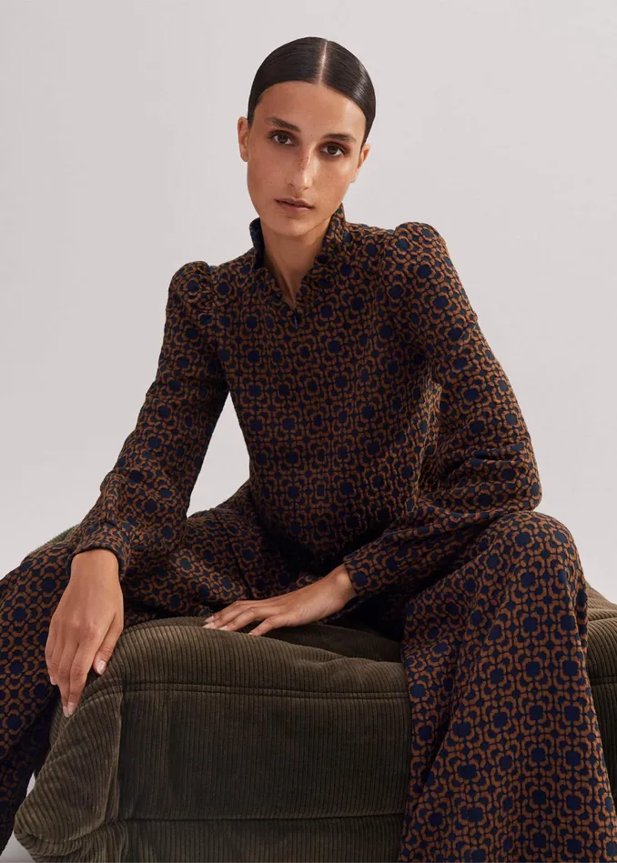 Women Travel Tailoring Graphic Jacquard Swing Top Navytreacle MEEM