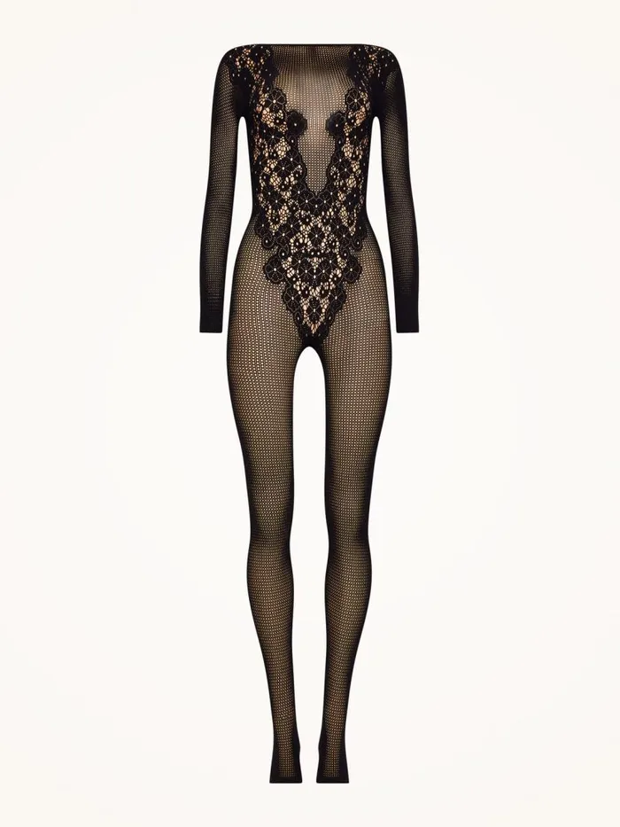 Women Trousers and Jumpsuits Wolford Flower Lace Jumpsuit Black