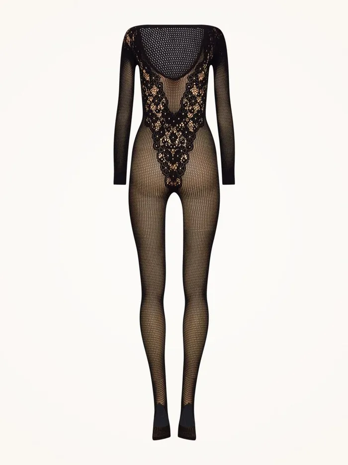 Women Trousers and Jumpsuits Wolford Flower Lace Jumpsuit Black