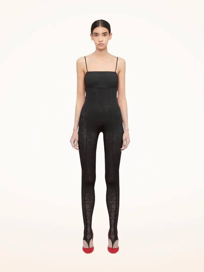 Women Trousers and Jumpsuits Wolford Intricate Sheer Pattern Jumpsuit Black