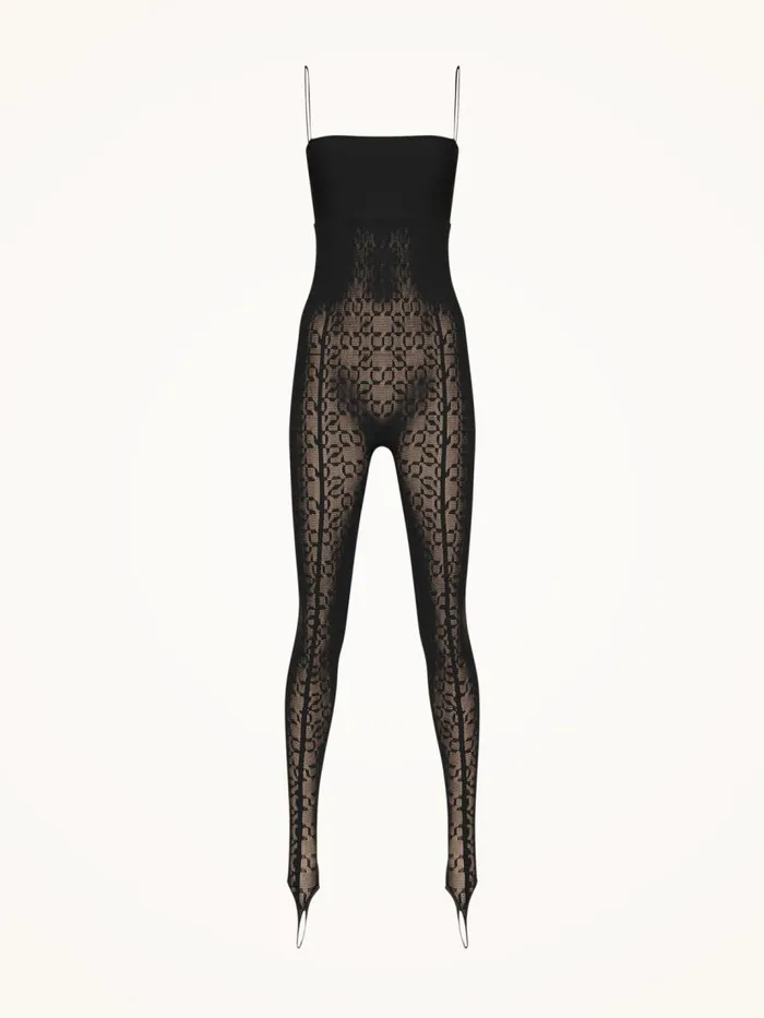Women Trousers and Jumpsuits Wolford Intricate Sheer Pattern Jumpsuit Black