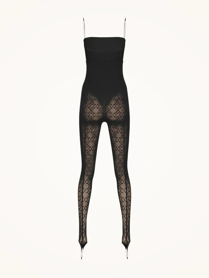 Women Trousers and Jumpsuits Wolford Intricate Sheer Pattern Jumpsuit Black