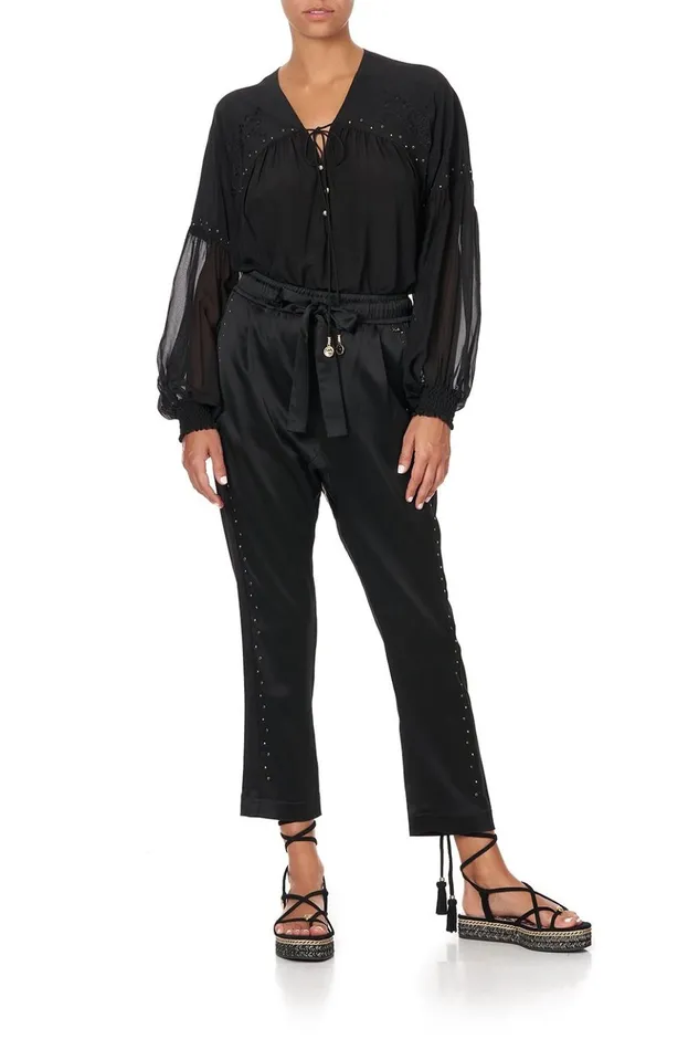 Women Trousers and Leggings Camilla Drop Crotch Slim Leg Pant Solid Black