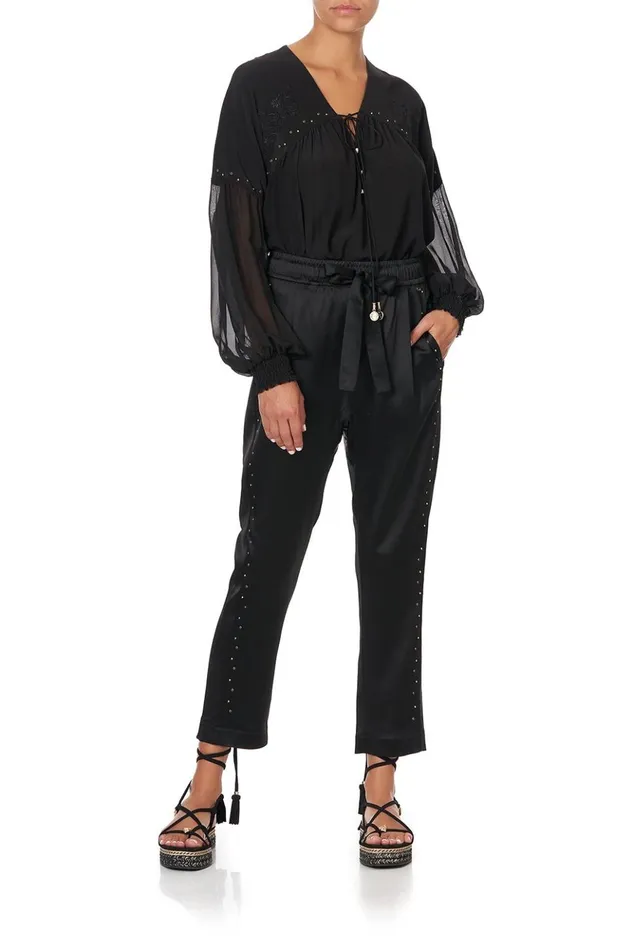 Women Trousers and Leggings Camilla Drop Crotch Slim Leg Pant Solid Black