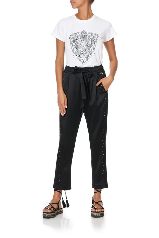 Women Trousers and Leggings Camilla Drop Crotch Slim Leg Pant Solid Black