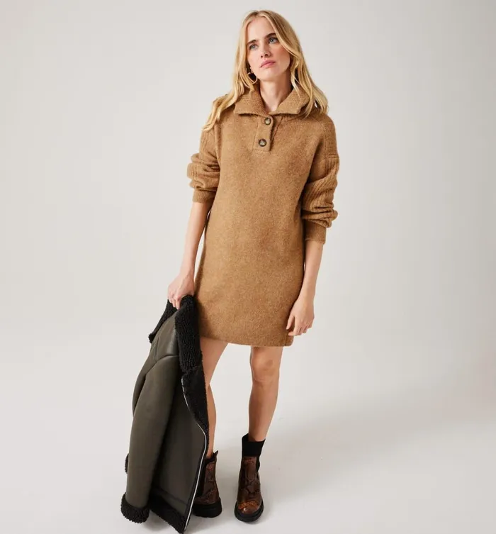 Women Trucker Neckline Jumper Dress 8211 Caramel Promod Dresses