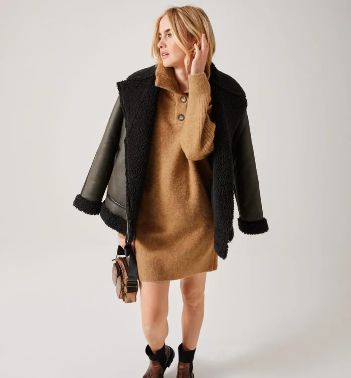 Women Trucker Neckline Jumper Dress 8211 Caramel Promod Dresses Women Trucker Neckline Jumper Dress 8211 Caramel Promod Dresses