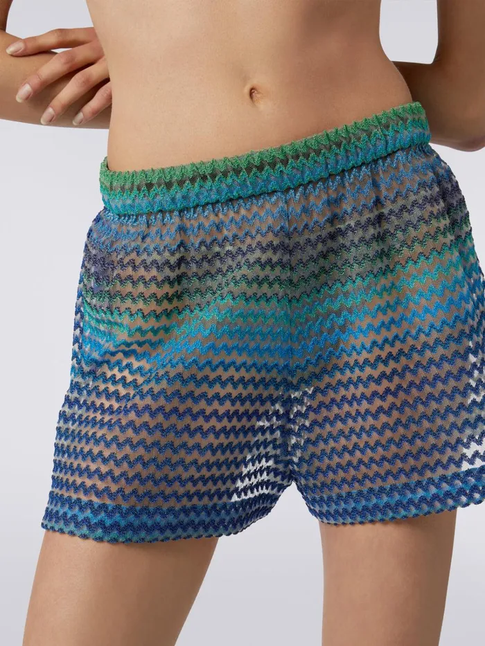 Women Tulle Shorts With Multicoloured Zigzag Blue Missoni Trousers Women Tulle Shorts With Multicoloured Zigzag Blue Missoni Trousers