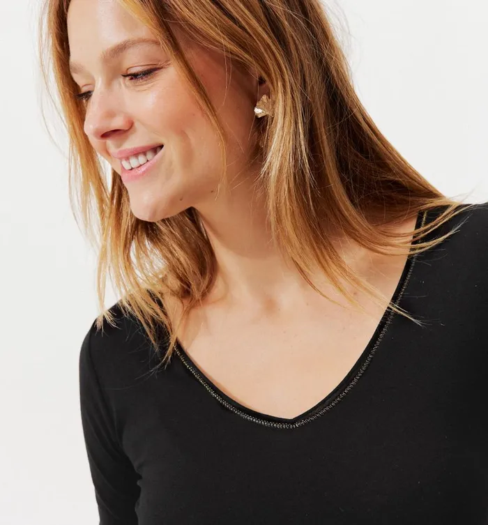 Women VNeckline Top 8211 Black Promod Tops Women VNeckline Top 8211 Black Promod Tops