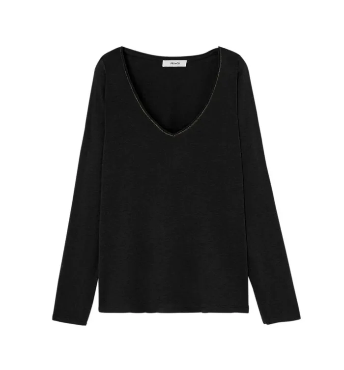 Women VNeckline Top 8211 Black Promod Tops Women VNeckline Top 8211 Black Promod Tops