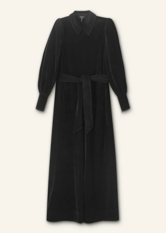 Women Velour Jumpsuit Belt Black MEEM