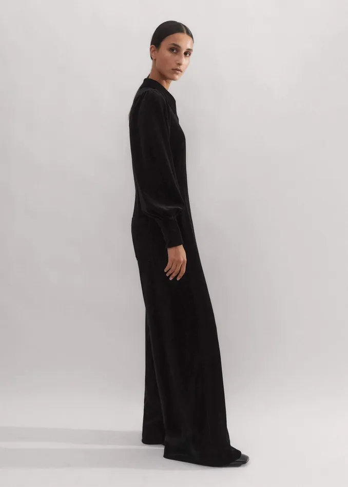 Women Velour Jumpsuit Belt Black MEEM