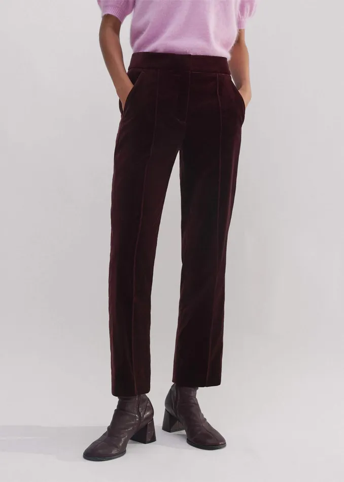 Women Velvet Tux Slim Crop Pant Deep Merlot MEEM